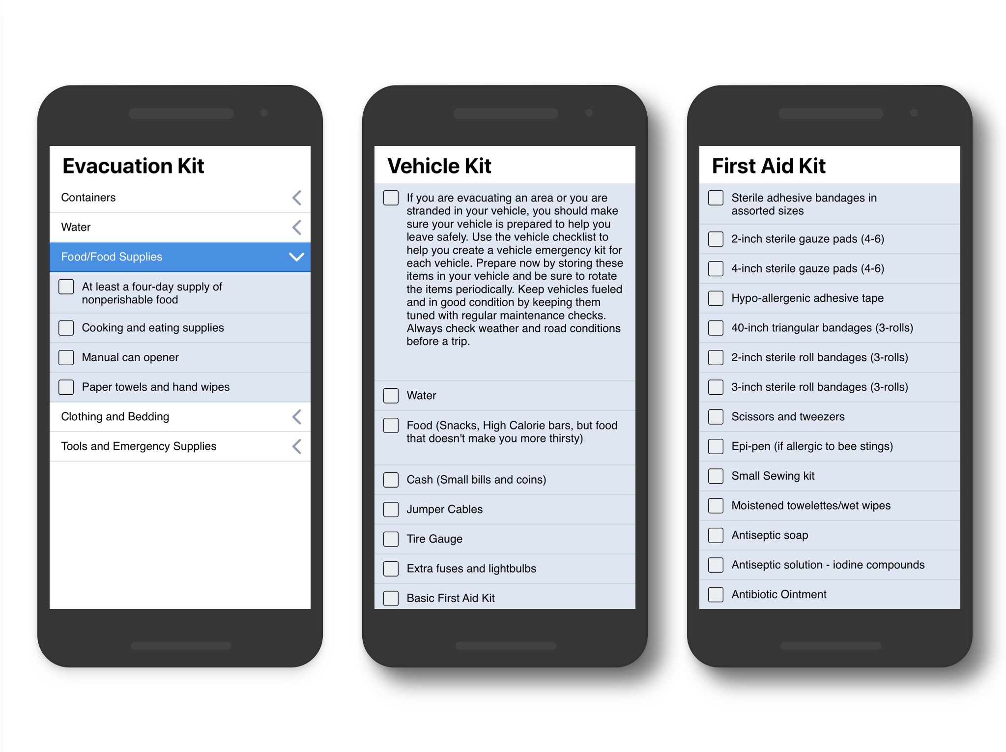 Build a 72-hour emergency kit in the app
